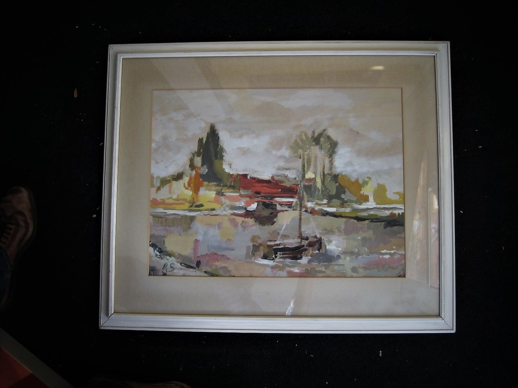 GROOT gesgneerd impressionistisch aquarel "zeilboten in zonnig polderlandschap"  kopen? Bied vanaf 1!