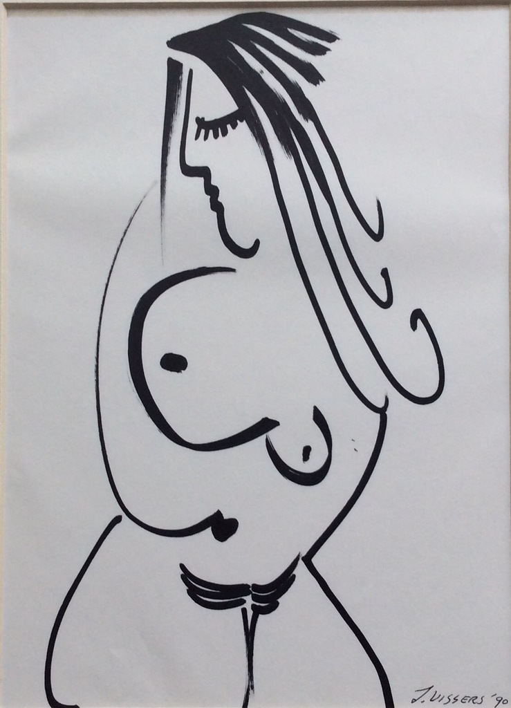 Jack Vissers- pentekening op papier 1990- vrouwelijknaakt kopen? Bied vanaf 20!