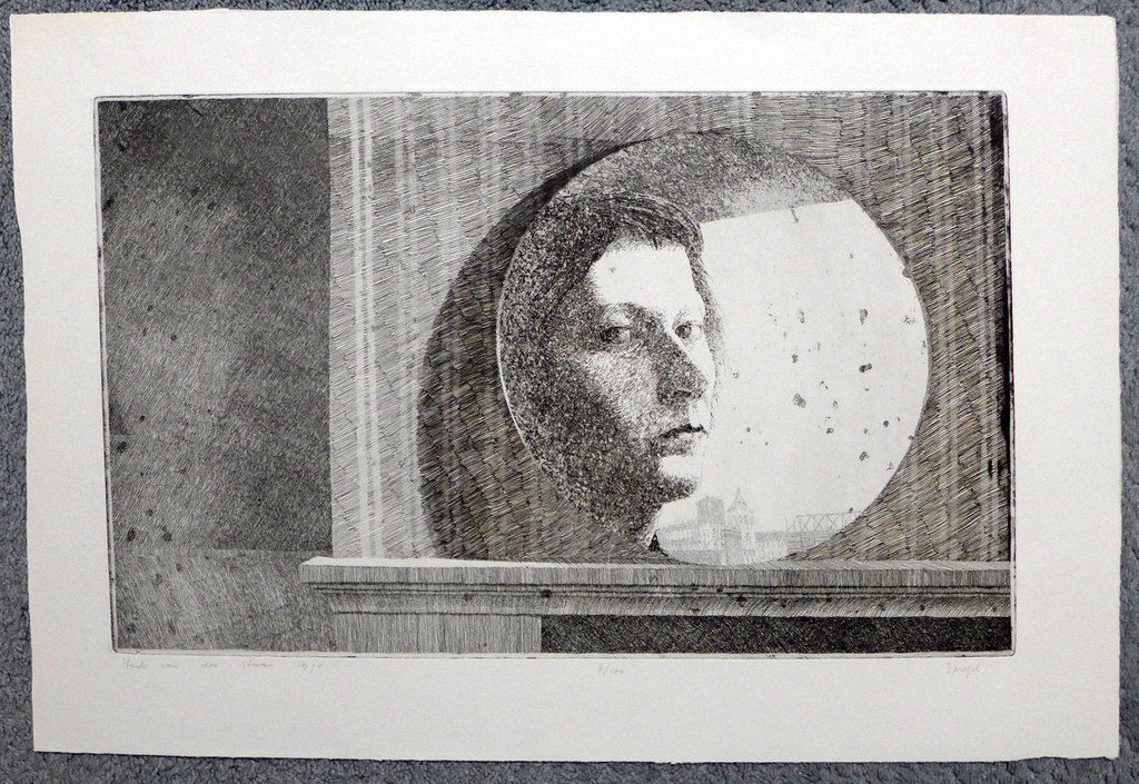 Henk van der Haar, ets, titel: Spiegel uit 1975. oplagenummer 8/100.  kopen? Bied vanaf 1!