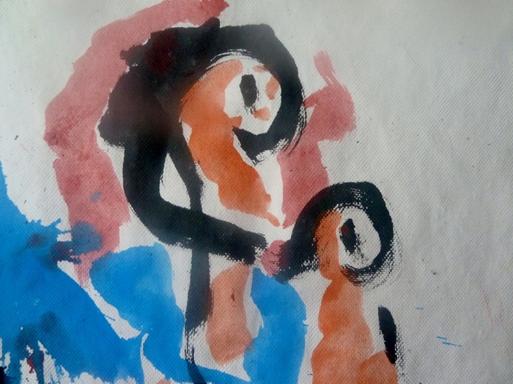 Anton Heyboer, Moeder met kind, groot schilderij op handgeschept papier  kopen? Bied vanaf 345!