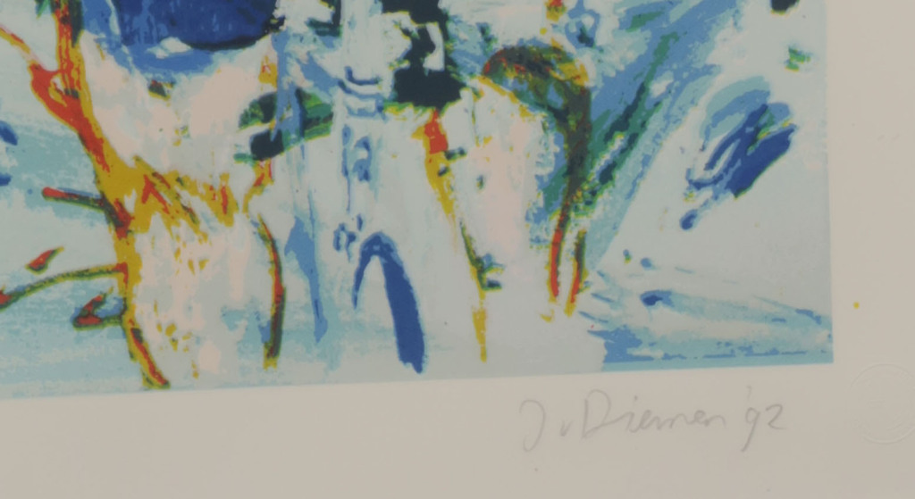 Jan van Diemen: Zeefdruk, Wielrenners - Ingelijst kopen? Bied vanaf 35!