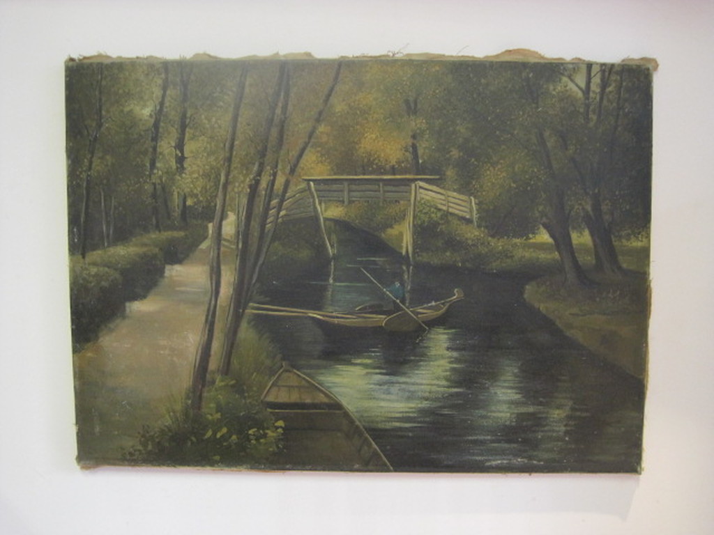 onduidelijk gesigneerd L v. Gent? landschap Giethoorn met praam ca 1920 kopen? Bied vanaf 1!