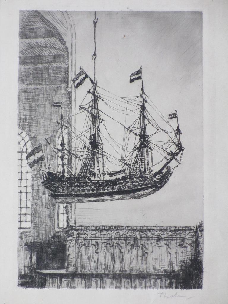 W.B.Tholen, Schip in de kerk-Blokzijl, Ets kopen? Bied vanaf 70!