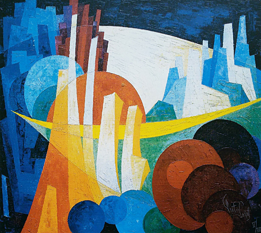 Frits Vogel - Frits Vogel - Futuristisch landschap, zeefdruk (groot) kopen? Bied vanaf 30!