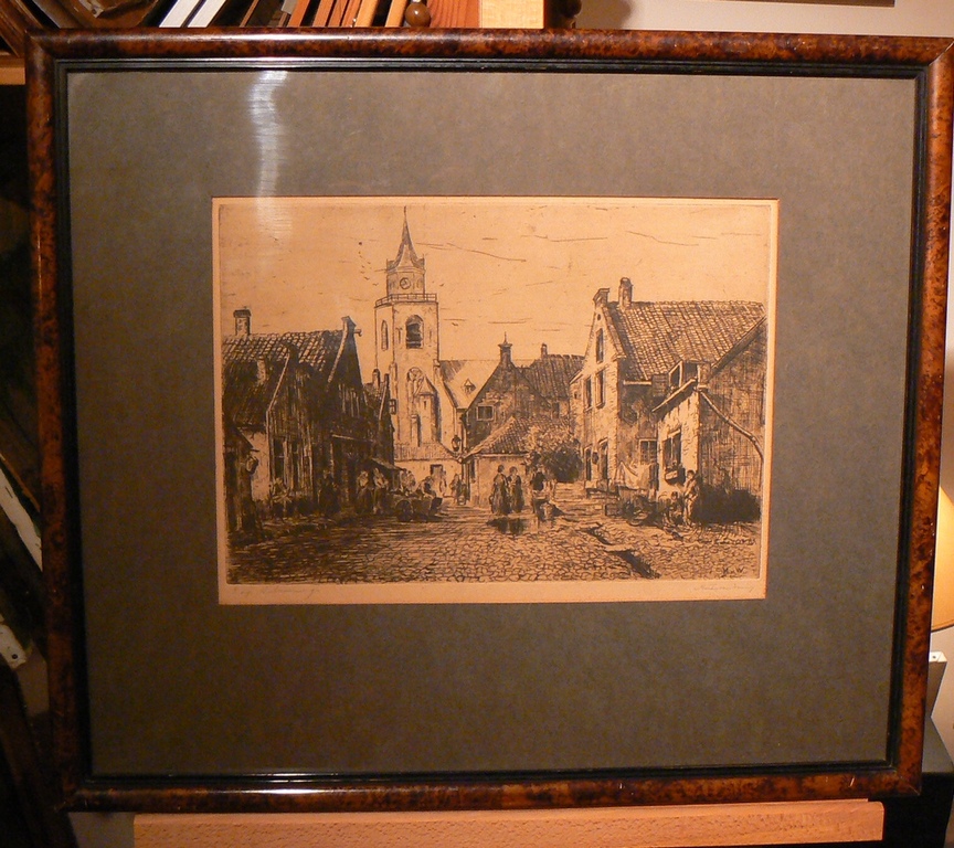 Martin van Waning (1887-1972) -- Ets -- Dorp Scheveningen verkocht voor € 60!