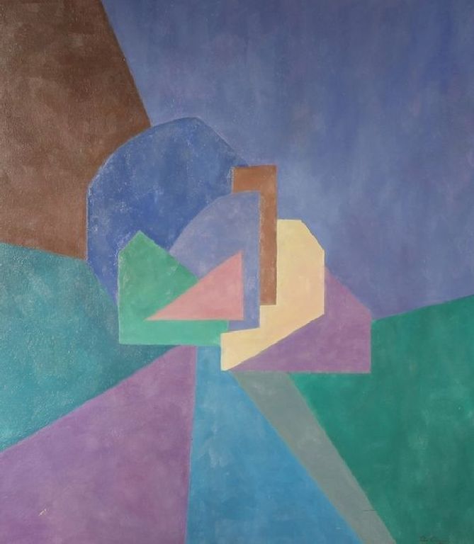 Piet Clement. - Compositie 27 - Olieverf op schildersboard. Gesigneerd. 1987. kopen? Bied vanaf 129!