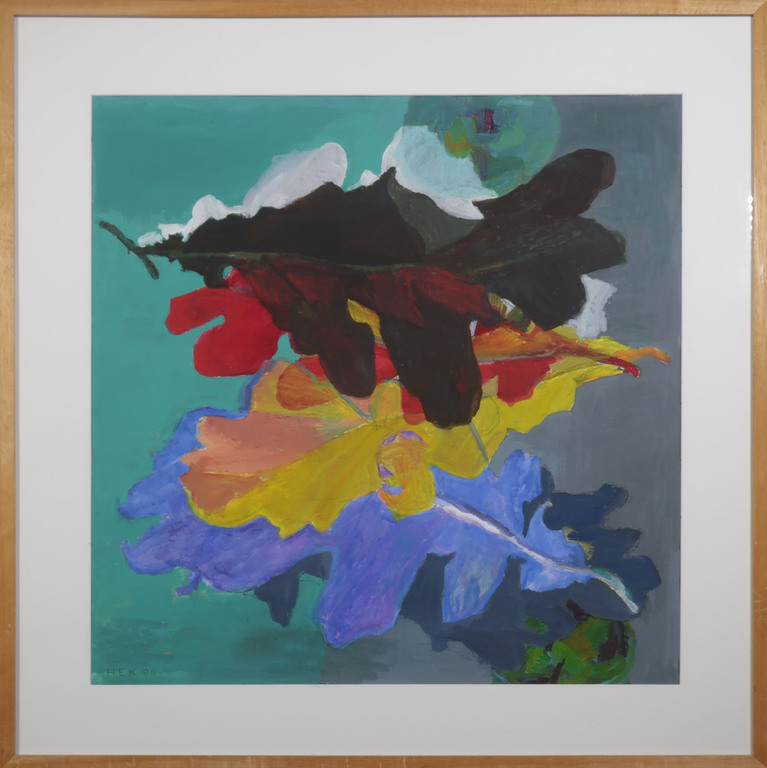 Hans Ebeling Koning: Gouache, Eikenbladeren - Ingelijst verkocht voor € 420!