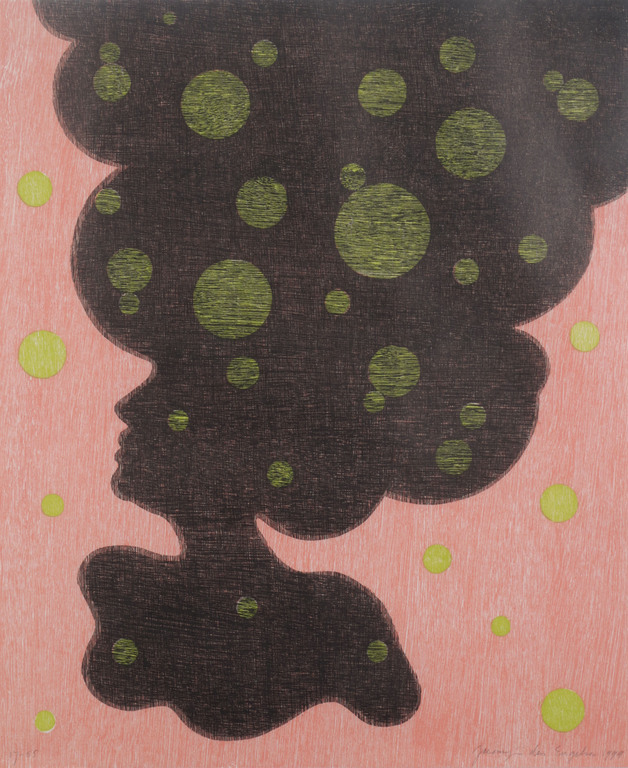 Jacomijn den Engelsen: Houtsnede, Afro (rood) - Ingelijst kopen? Bied vanaf 35!