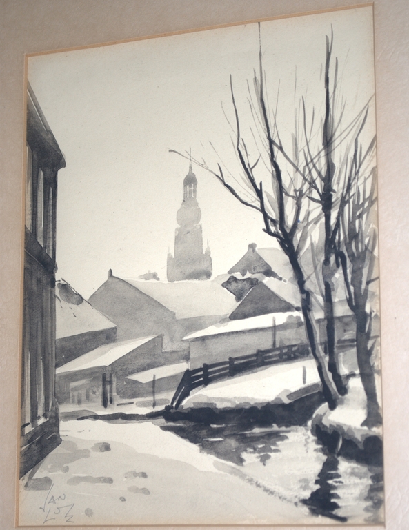 AQUAREL WINTERS DORPSGEZICHT door JAN LUTZ (1888-1957) kopen? Bied vanaf 35!