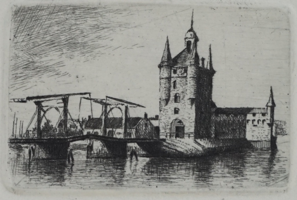 Maarten Langbroek - miniatuur ets - Zuidhavenpoort te Zierikzee - 1982 kopen? Bied vanaf 1!