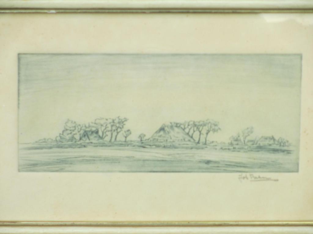 Johan faber, Groninger landschap, Ets in groen verkocht voor € 60!