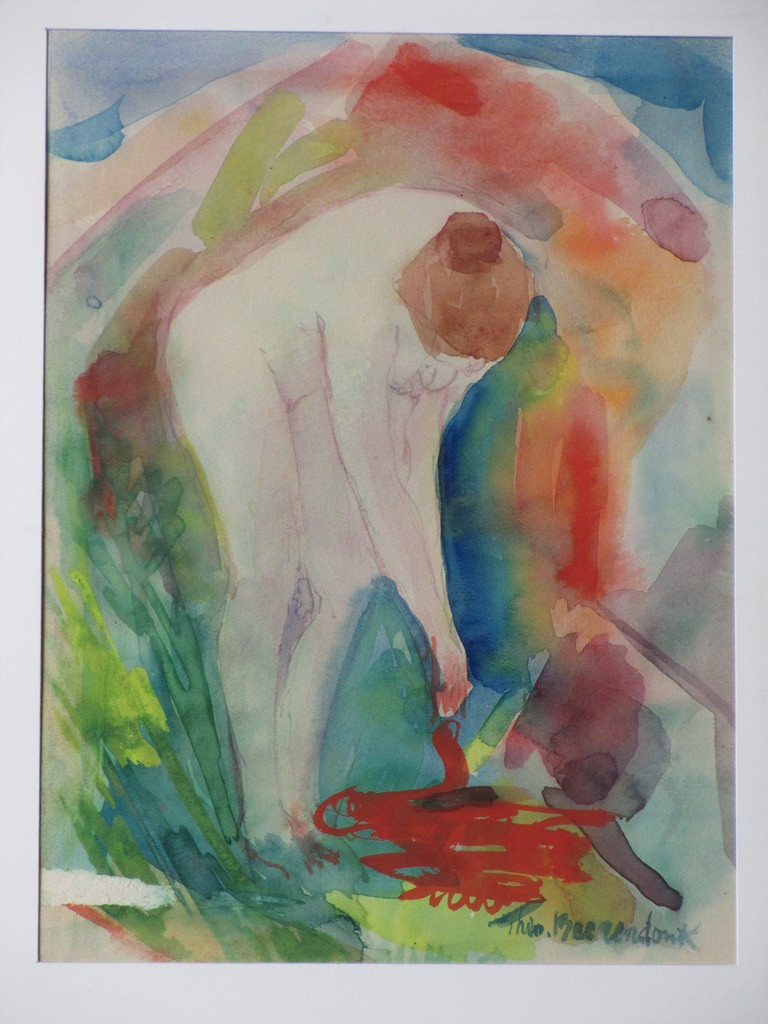 Theo Beerendonk, Gebogen Naakt, Gemengde techniek verkocht voor € 40!