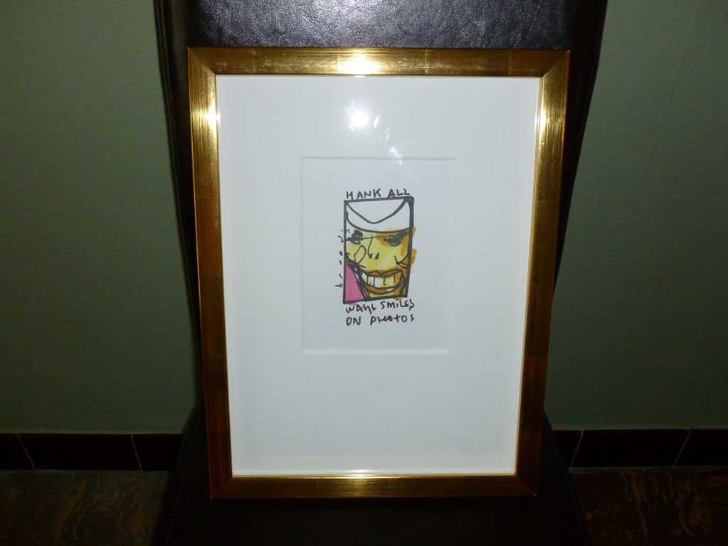 Herman Brood , gouache plus stift , Hank always smiles on photo.Unica. verkocht voor € 350!