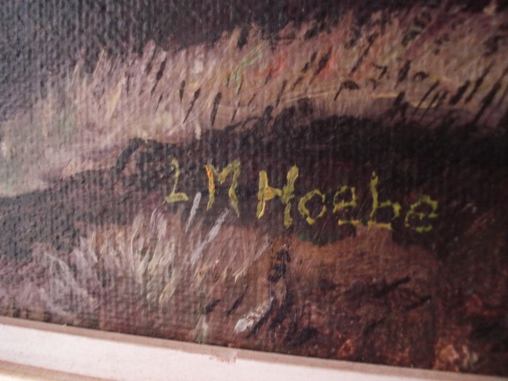 Niet of onleesbaar gesigneerd - L.M. Hoebe, olieverf op doek, Laat-middeleeuws tafereel van huis met wachter kopen? Bied vanaf 65!