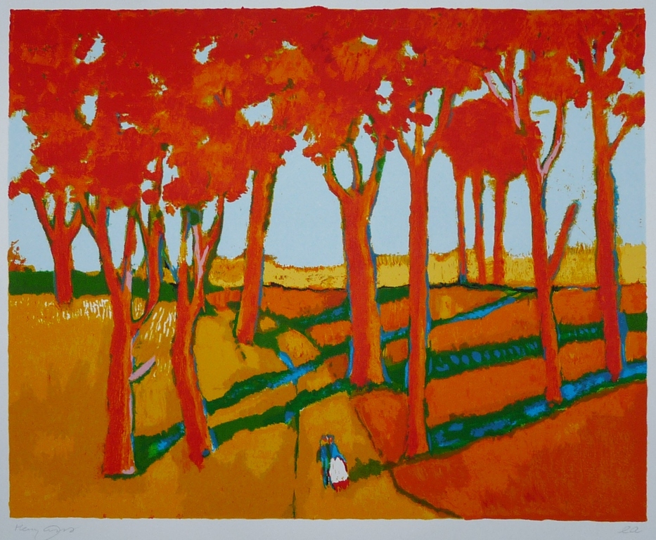 Toon Hermans: Zeefdruk, Landschap met geliefden, Gesigneerd verkocht voor € 190!