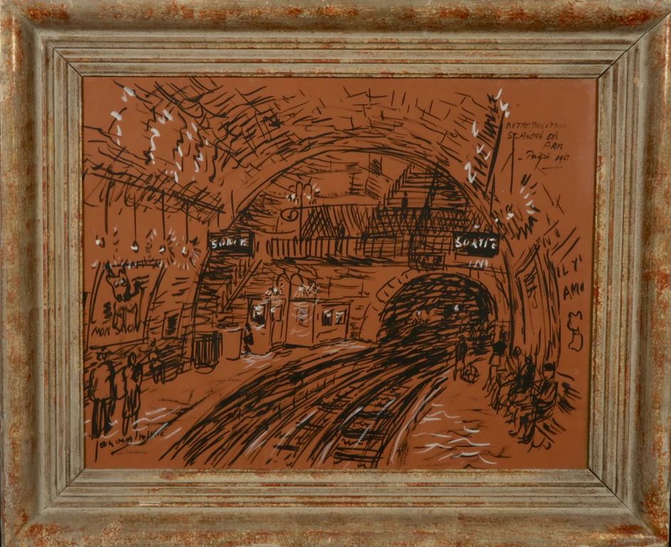 Jan van Holthe: Tekening op papier, Metropolitain - Ingelijst verkocht voor € 50!