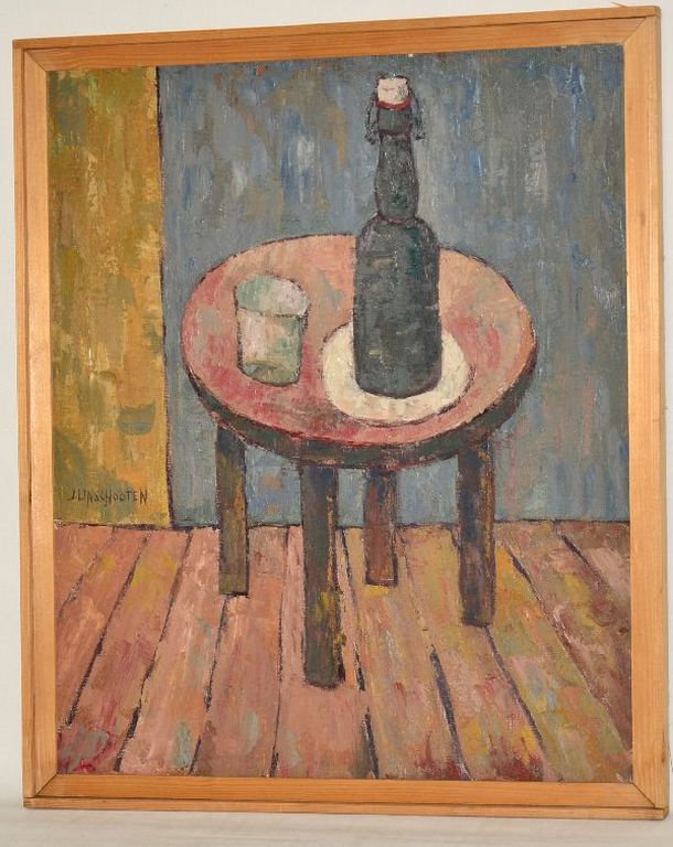 Jan (Johannes) Linschooten: Olieverf op hardboard - Stilleven verkocht voor € 70!