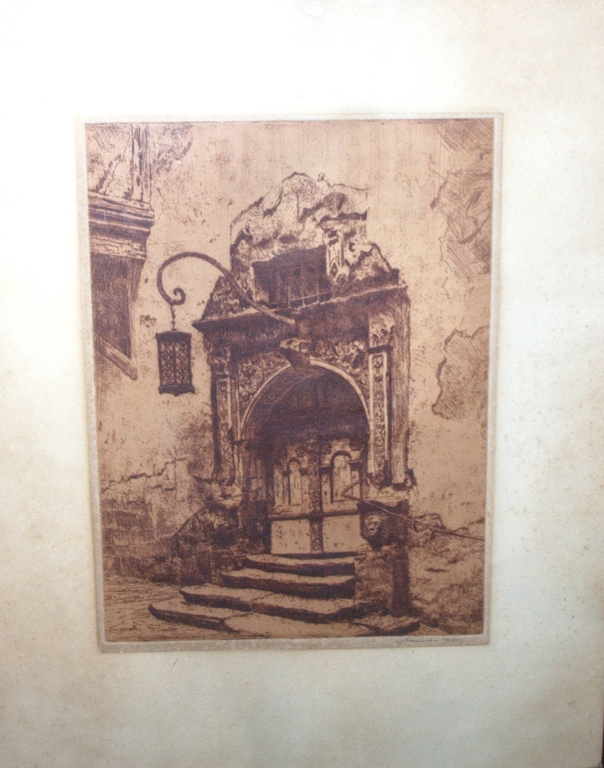 Haven met schepen en Poort - 2 etsen, 1 fraai ingelijst kopen? Bied vanaf 25!