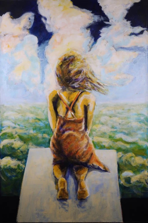 Peter van der Ploeg: Olieverf op doek, Op de uitkijk (Zeer groot) verkocht voor € 100!