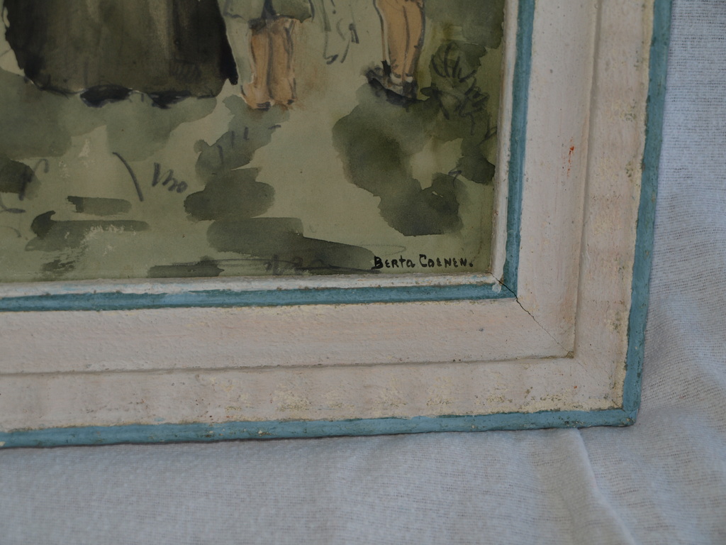 Bertha Coenen (1913-1968) – Aquarel – Moeder met kinderen – Gesigneerd – ca 1950 kopen? Bied vanaf 45!