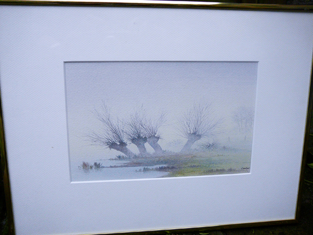 Denkor: Knotwilgen in rivierenlandschap -aquarel- kopen? Bied vanaf 40!