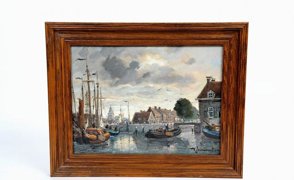    Onbekend (20ste eeuw) – Havengezicht. Olieverf op doek - gesigneerd rechtsond kopen? Bied vanaf 50!
