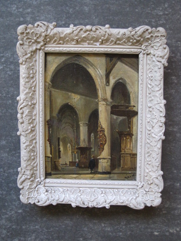 19e eeuws olieverf "interieur van kerk" onduid.gesigneerd  kopen? Bied vanaf 1!