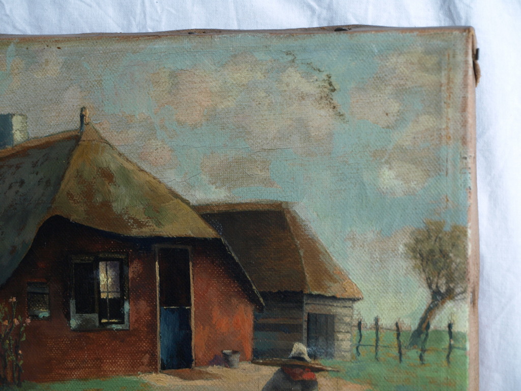 Onbekend : Olieverf op doek – Boerenlandschap – gesigneerd - 1922 kopen? Bied vanaf 1!