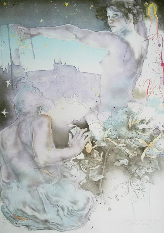 Duitse school - Der Sterne nahe, litho (mooi ingelijst, groot!) kopen? Bied vanaf 1!