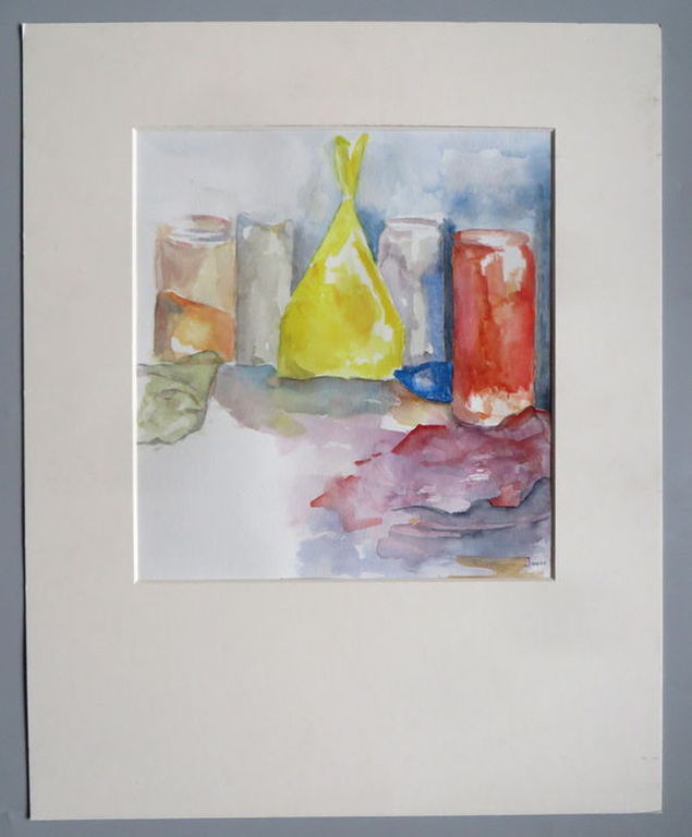 Toegeschreven aan Guus Jooss - Flessen - Aquarel - In passe-partout kopen? Bied vanaf 1!