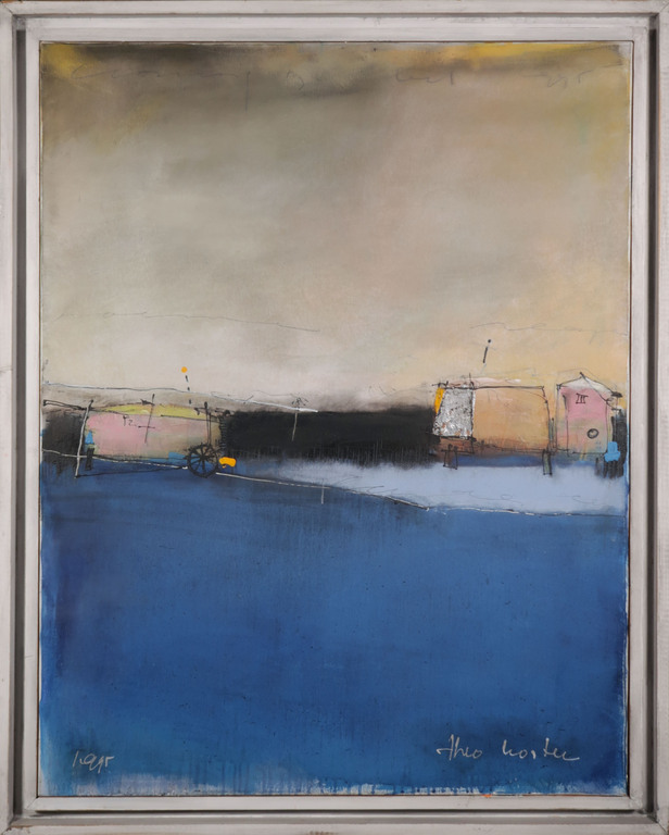 Theo Koster: Olieverf op doek, Crossing borders - Ingelijst verkocht voor € 250!