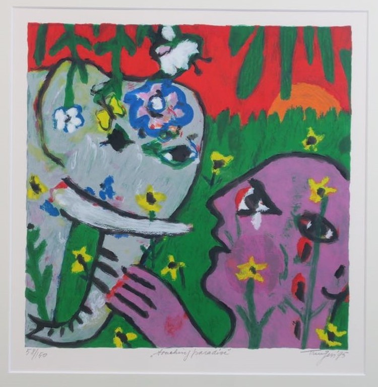 Hans Truijen: Zeefdruk, Touching paradise - Ingelijst kopen? Bied vanaf 70!