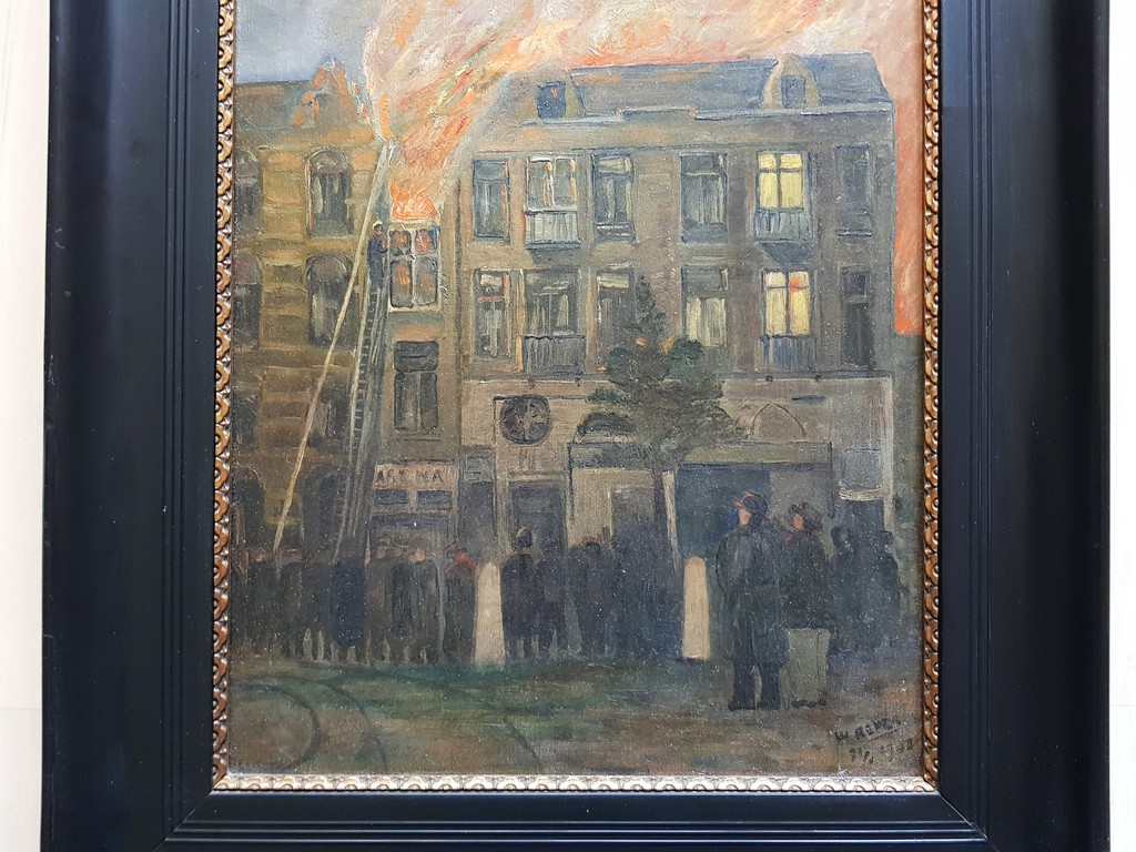Brand in de Arena, Rotterdam - olieverf op doek - onduidelijk gesigneerd 1933 kopen? Bied vanaf 45!