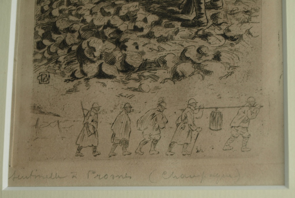 Georges Barrière (1881-1944) : ets – Wereldoorlog I – Ingelijst– ca 1915 kopen? Bied vanaf 25!