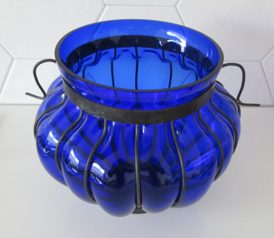 Ongespecificeerd - Grote cobalt blauwe Murano glazen amfoor vaas met metalen beslag kopen? Bied vanaf 37!