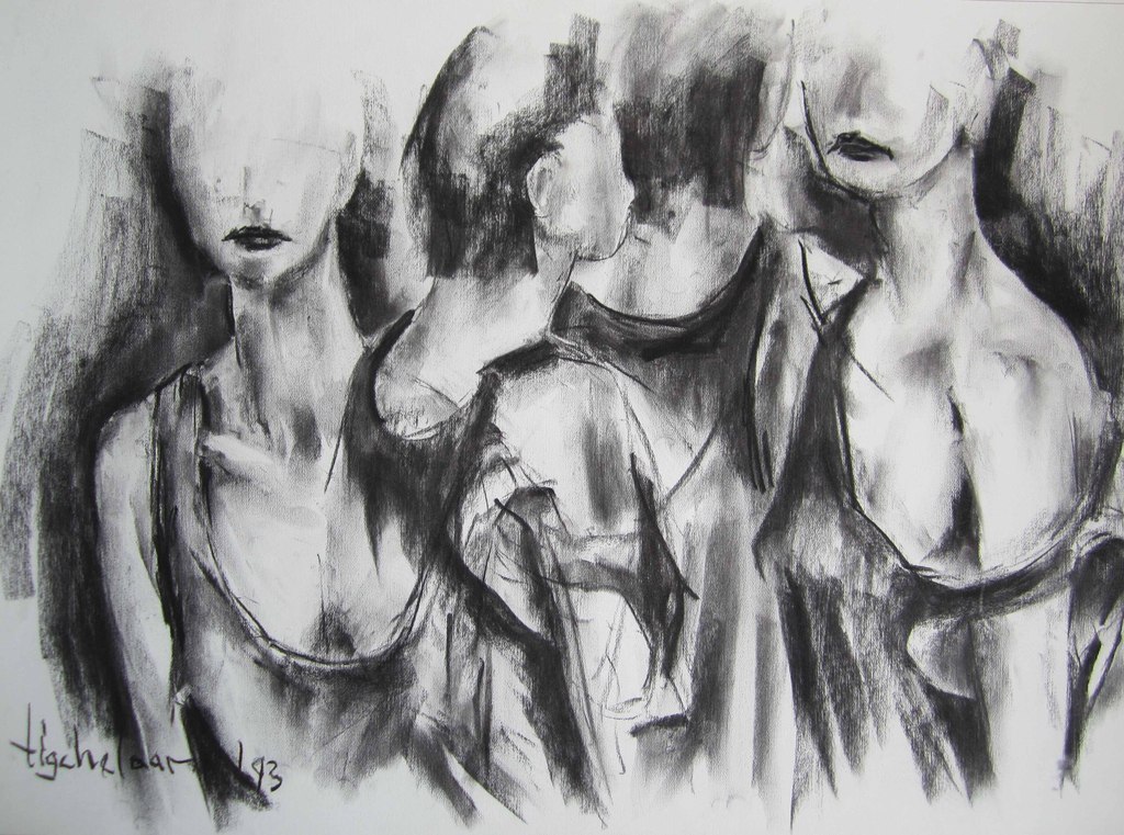 André Tigchelaar: houtskool tekening, modelstudie (1) kopen? Bied vanaf 1!