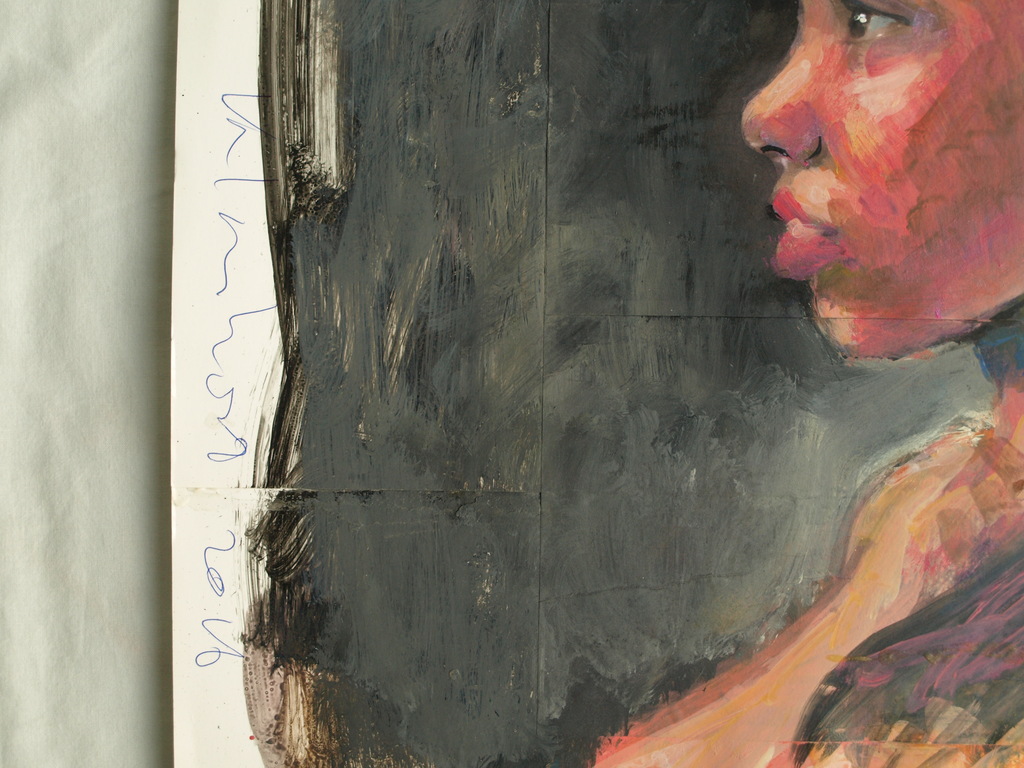 Peter Klashorst : acrylverf op papier , Vrouw met mobieltje – 2016 kopen? Bied vanaf 75!