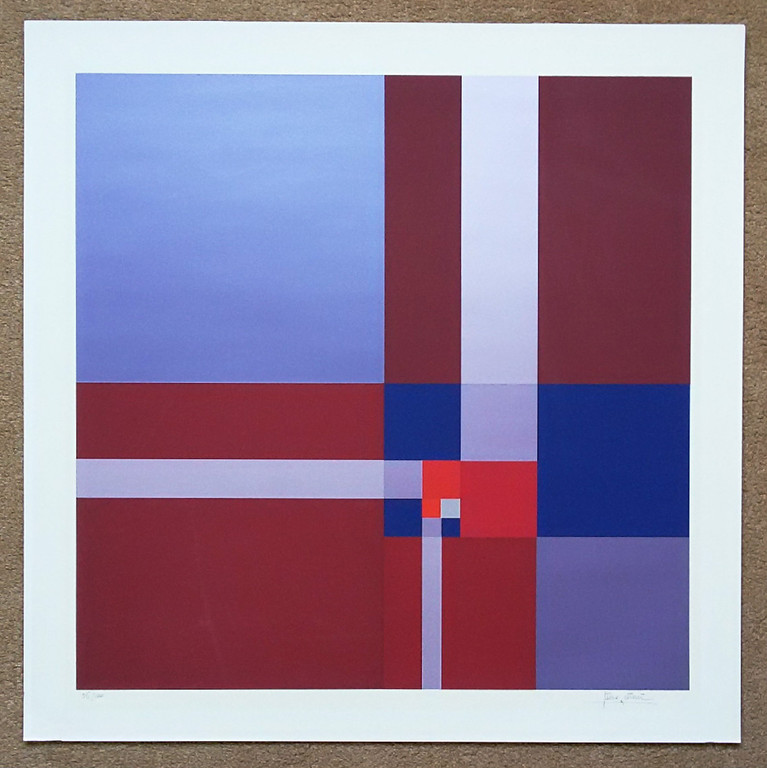 Piero Risari - Compositie in rood, blauw en metallic tinten, zeefdruk kopen? Bied vanaf 95!