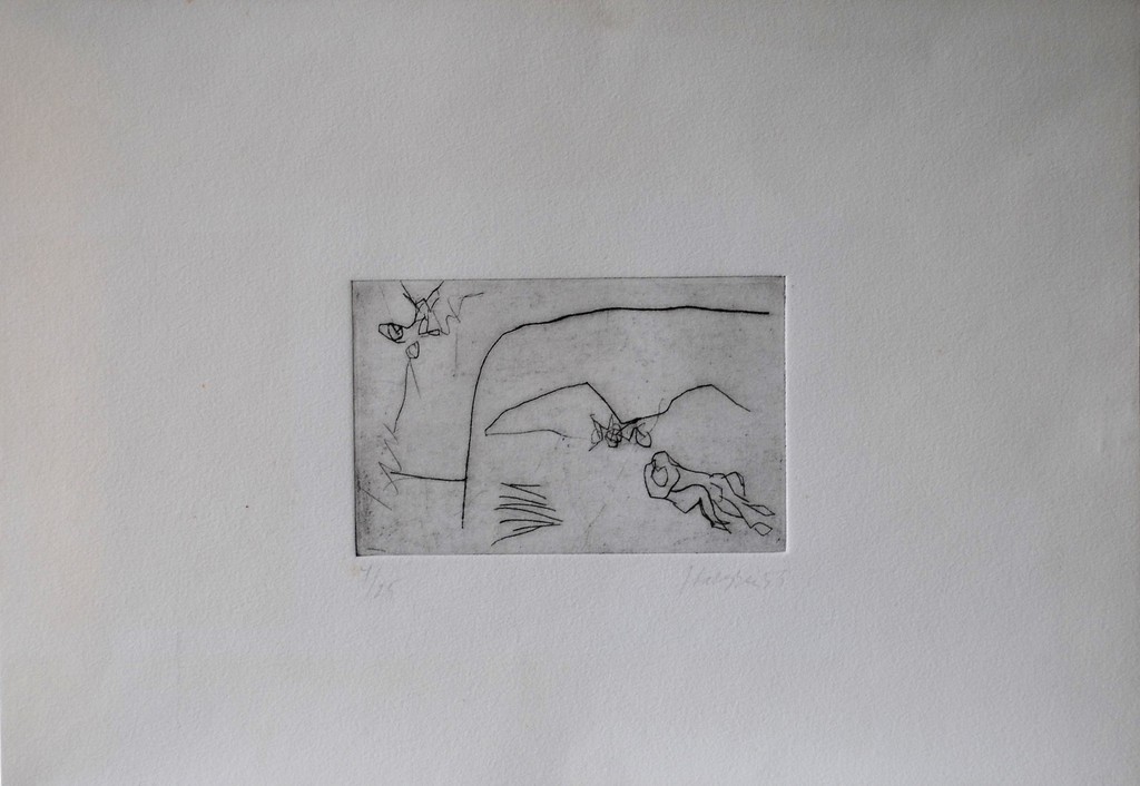 Ger Lataster - ets (zwart-wit): vrijend paartje - 1955 : ZÉÉR BIJZONDER!! kopen? Bied vanaf 275!