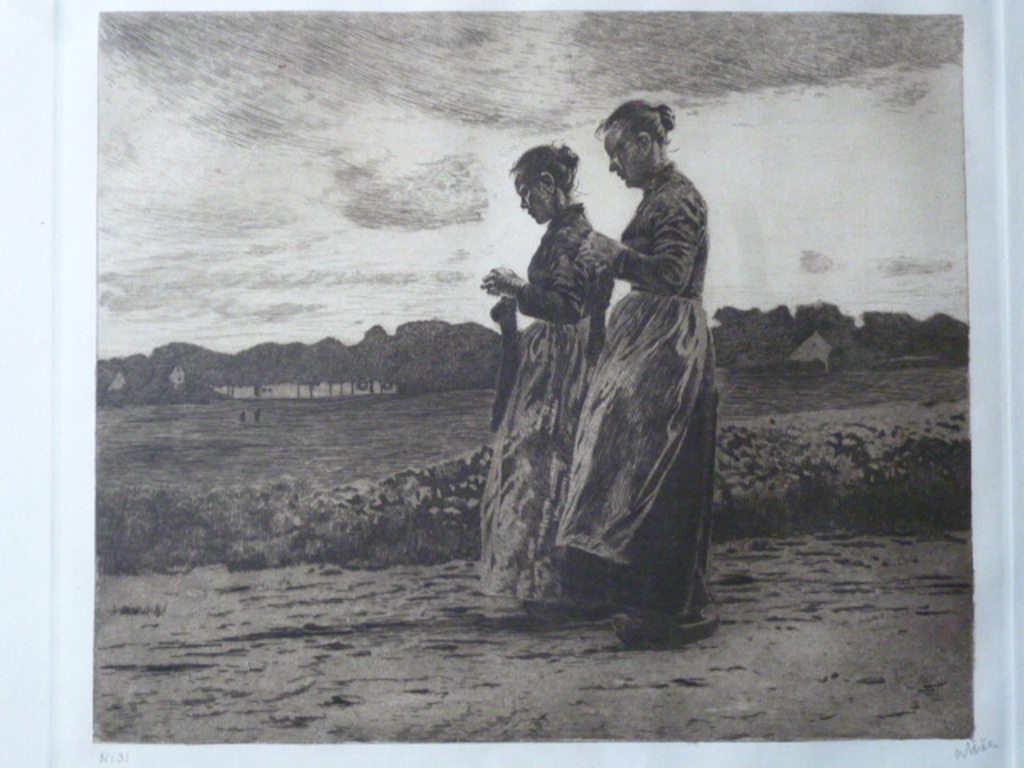 Willem Witsen - ets - Zonsondergang, De breisters of De Avond, Ede verkocht voor € 485!