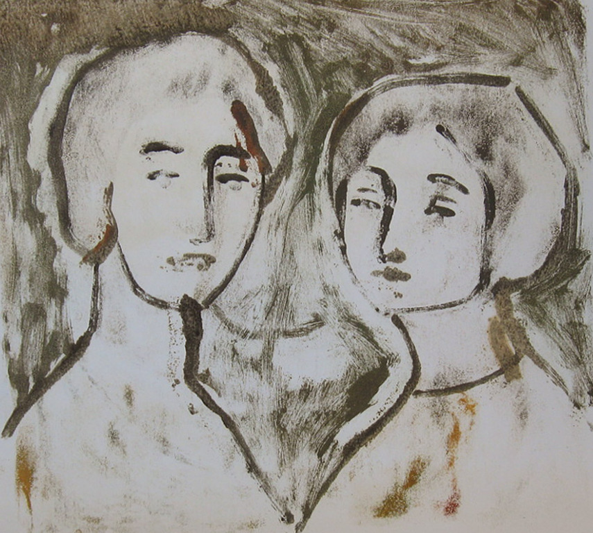 Irene Joffroy - dubbelportret - olieverf op papier kopen? Bied vanaf 1!