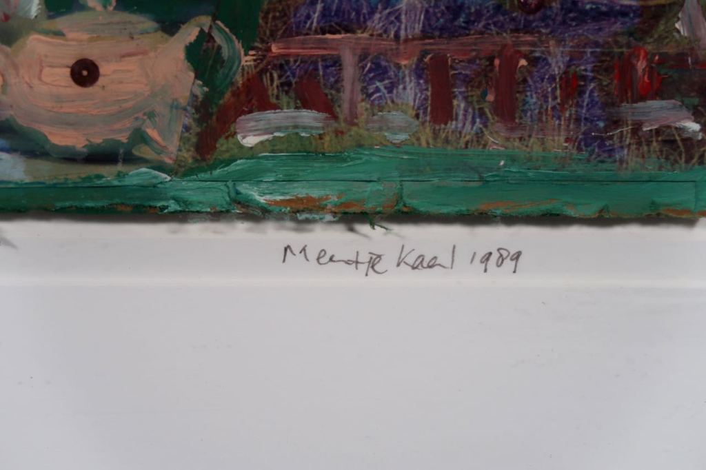 Meertje Kaal: Olieverf en collage op karton, Zonder titel - Ingelijst kopen? Bied vanaf 1!