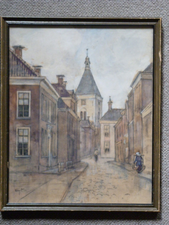 Edzard Koning - aquarel - Langestraat te Winschoten kopen? Bied vanaf 275!