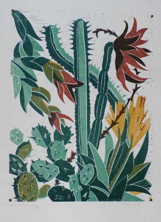 Jeanne Bieruma - Oosting - linosnede: exotische tuin kopen? Bied vanaf 125!