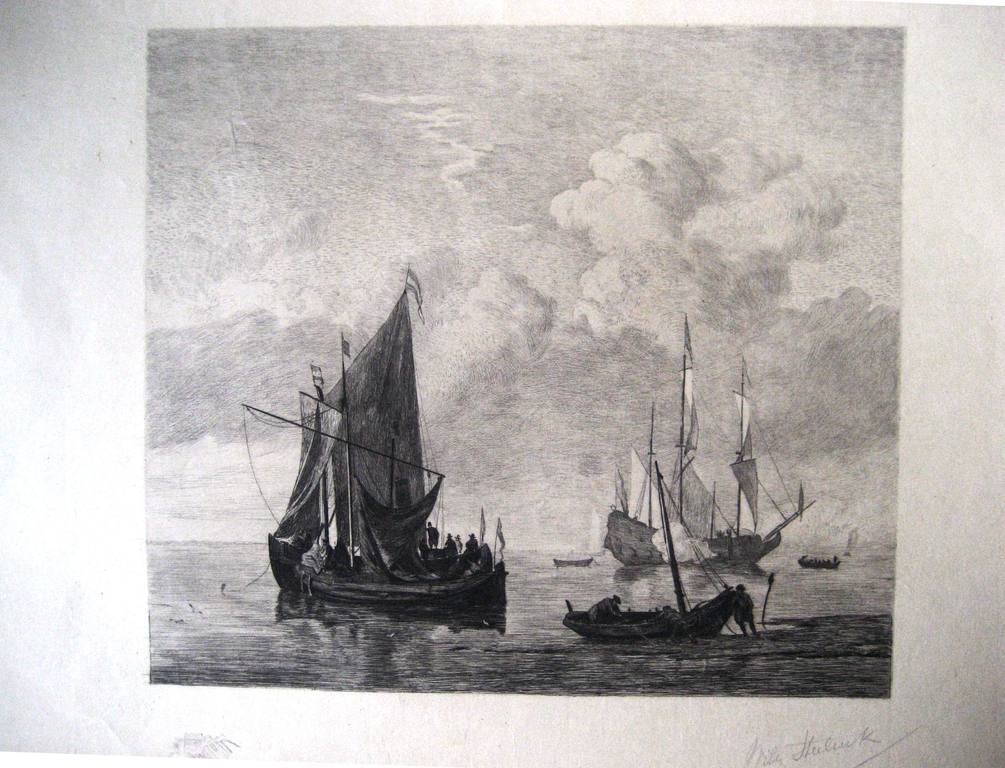 Originele ets van Willem Steelink 1856-1928 Schepen op kalme zee kopen? Bied vanaf 20!