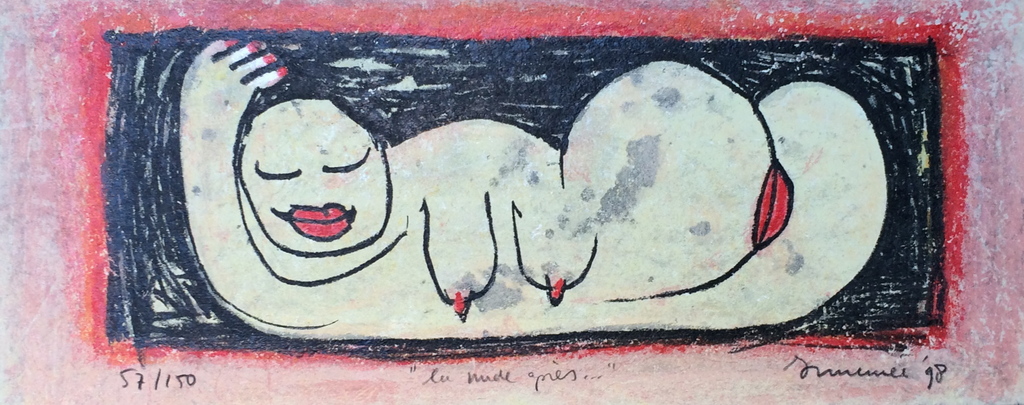 Hans Innemee, zeefdruk op handgeschept papier, titel: La nude apres verkocht voor € 45!