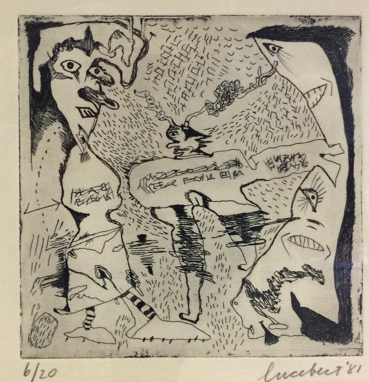 Lucebert, mooie kleine zwart/wit ets uit 1981: 6/20 verkocht voor € 245!