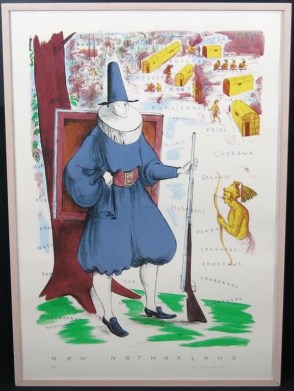 Theo van de Goor: Zeefdruk, New Netherland -Ingelijst verkocht voor € 35!