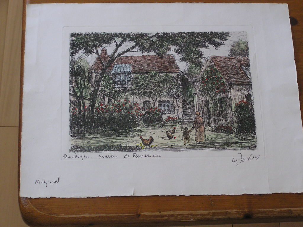 Originele Prent, "Barbizon, Maison de Rousseau", gesigneerd kopen? Bied vanaf 7!