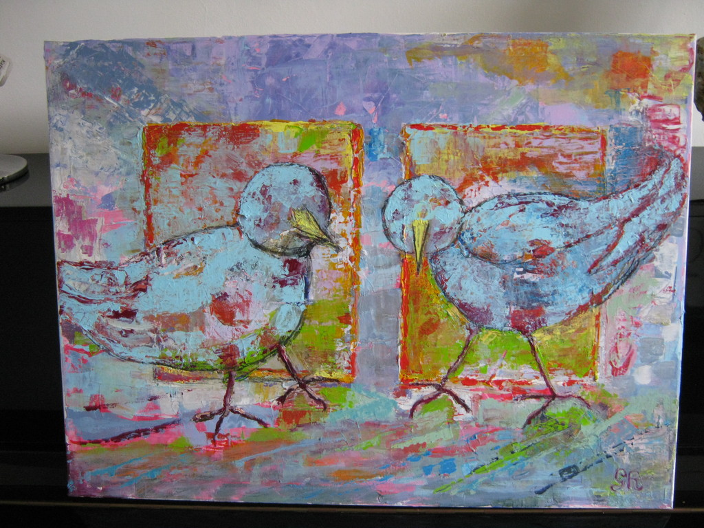 VOGELS  Acryl/paletmes op doek   kopen? Bied vanaf 150!
